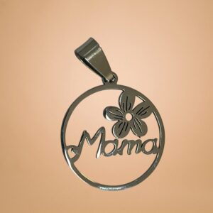 Dije Mamá con Flor + Cadena - Acero Quirurgico